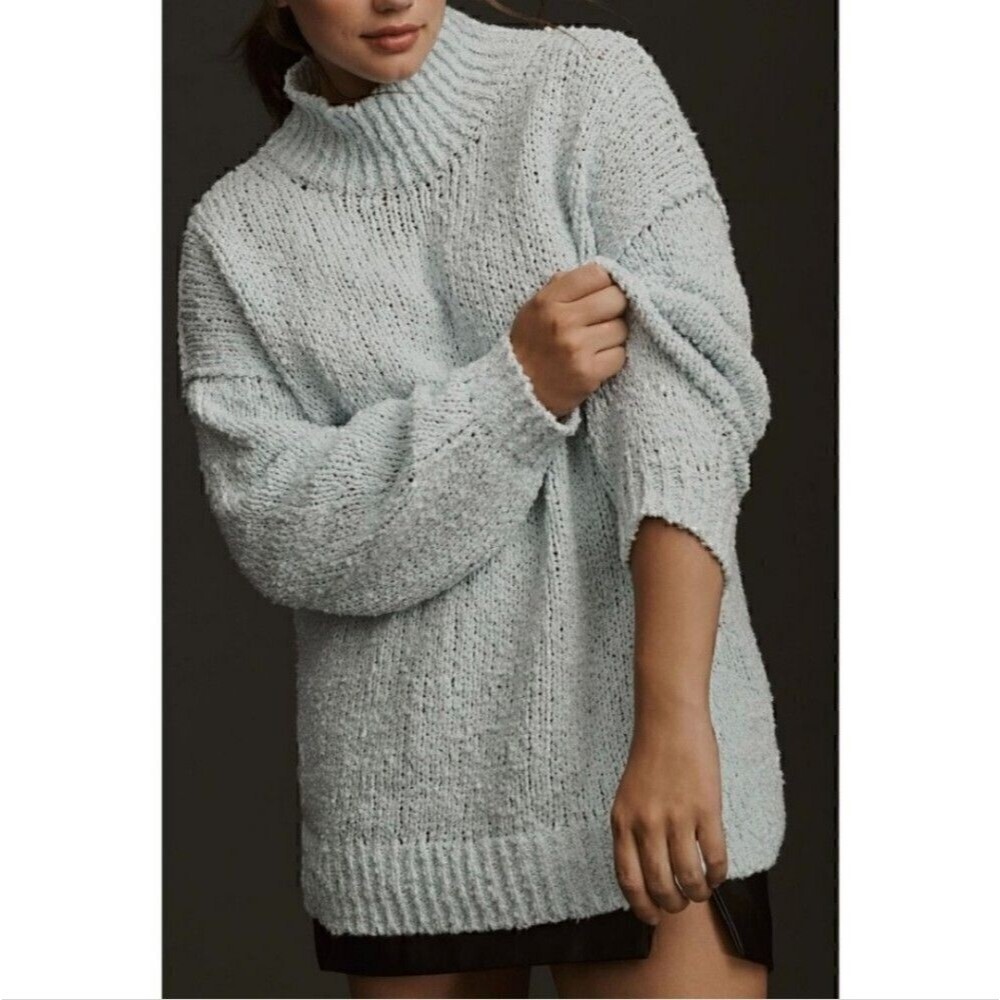 Anthropologie The Need-It Slouchy Pullover Sweater Mock Neck Ice Blue XSP